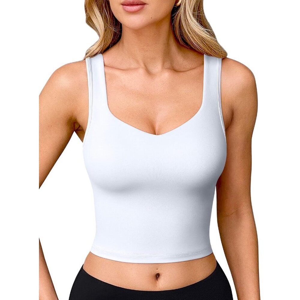 Women's Padded Sports Bra Mesh Support Tank Top Lounge Tee White Small